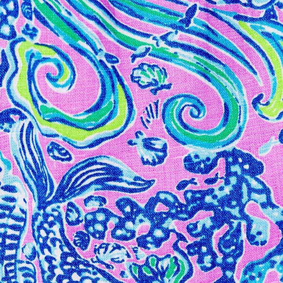 Lilly Pulitzer Leanne Off-The-Shoulder Linen Top Lilac Rose We Mermaid size L! - Picture 6 of 9